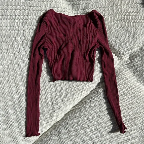 Burgundy, Ribbed Crop Top, Size M - Picture 2 of 3